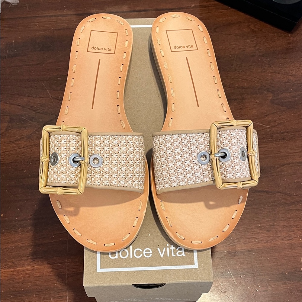 Dolce Vita Beige Woven Buckle Sandals